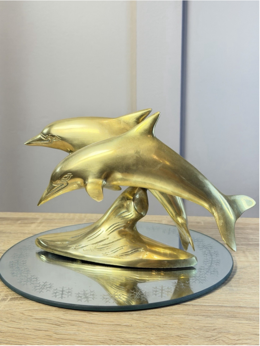 Brass dolphins sculpture pair of vintage dolphins figurine 10”